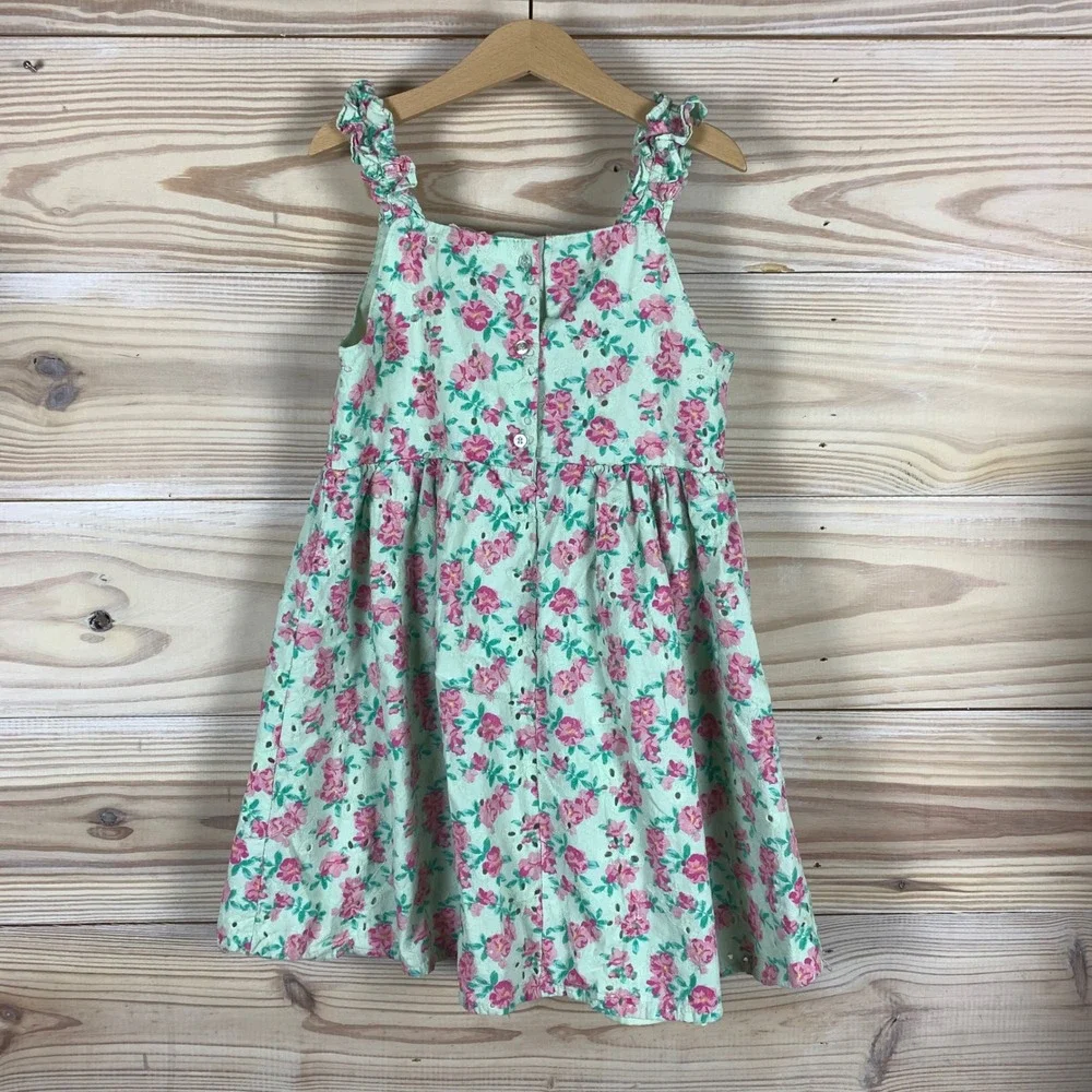 Btween Dress Girls 8 Green Floral Eyelet Ruffle Pastel‎ Garden